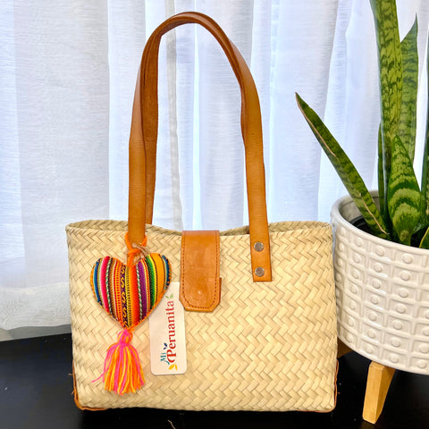 Straw handbag with Leather Handles